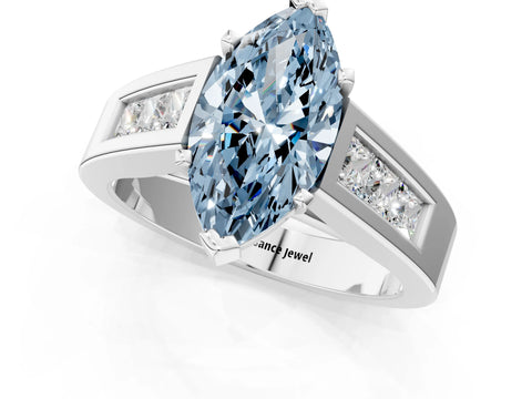White gold Fancy Blue Marquise Cut Cut Channel Set Solitaire Ring with Four-Prong Setting_13