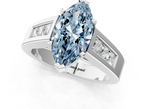White gold Fancy Blue Marquise Cut Cut Channel Set Solitaire Ring with Four-Prong Setting_1