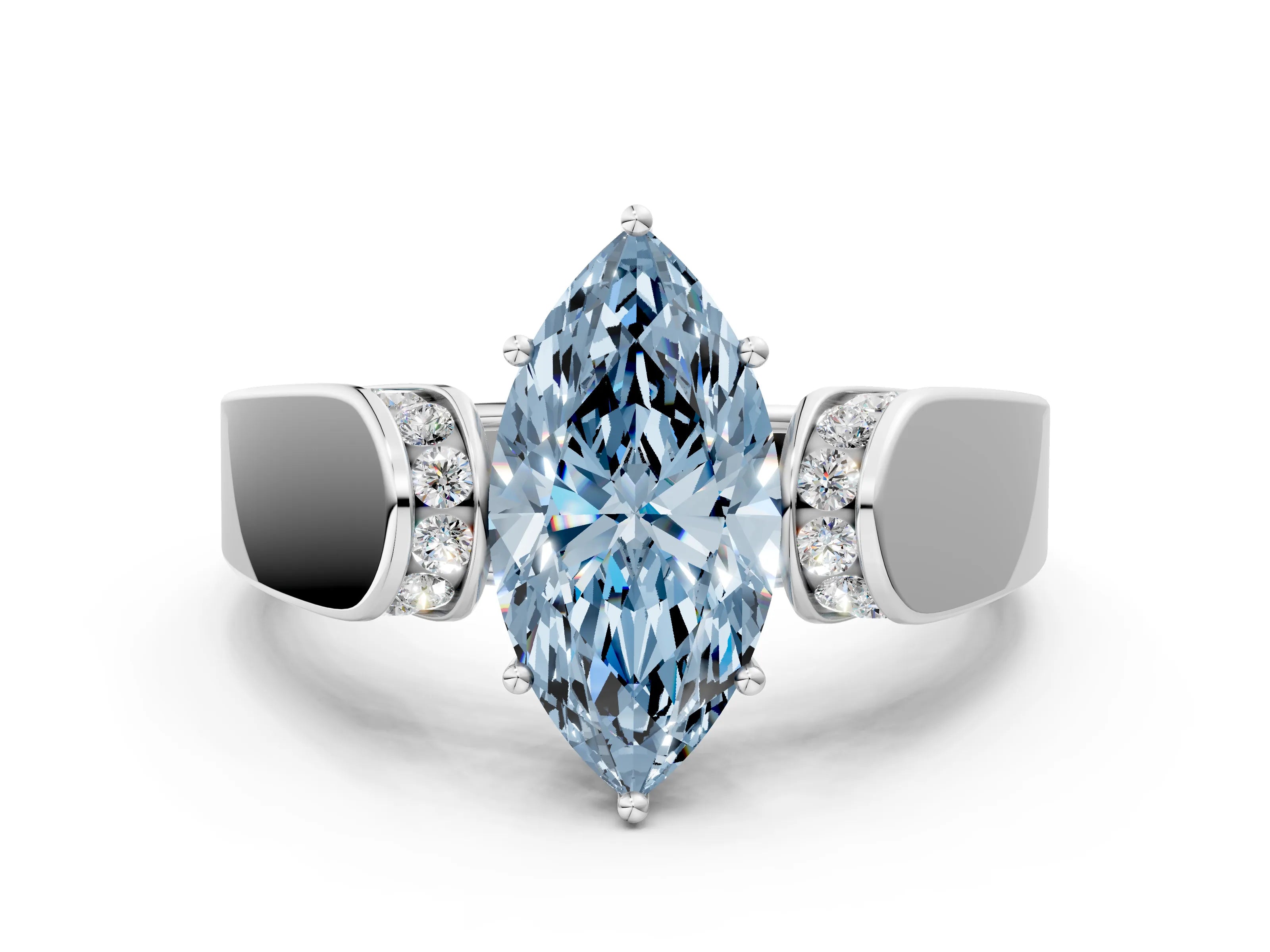 White gold Fancy Blue Marquise Cut Cut Diamond Channel Set Solitaire Ring with Four-Prong Setting_102