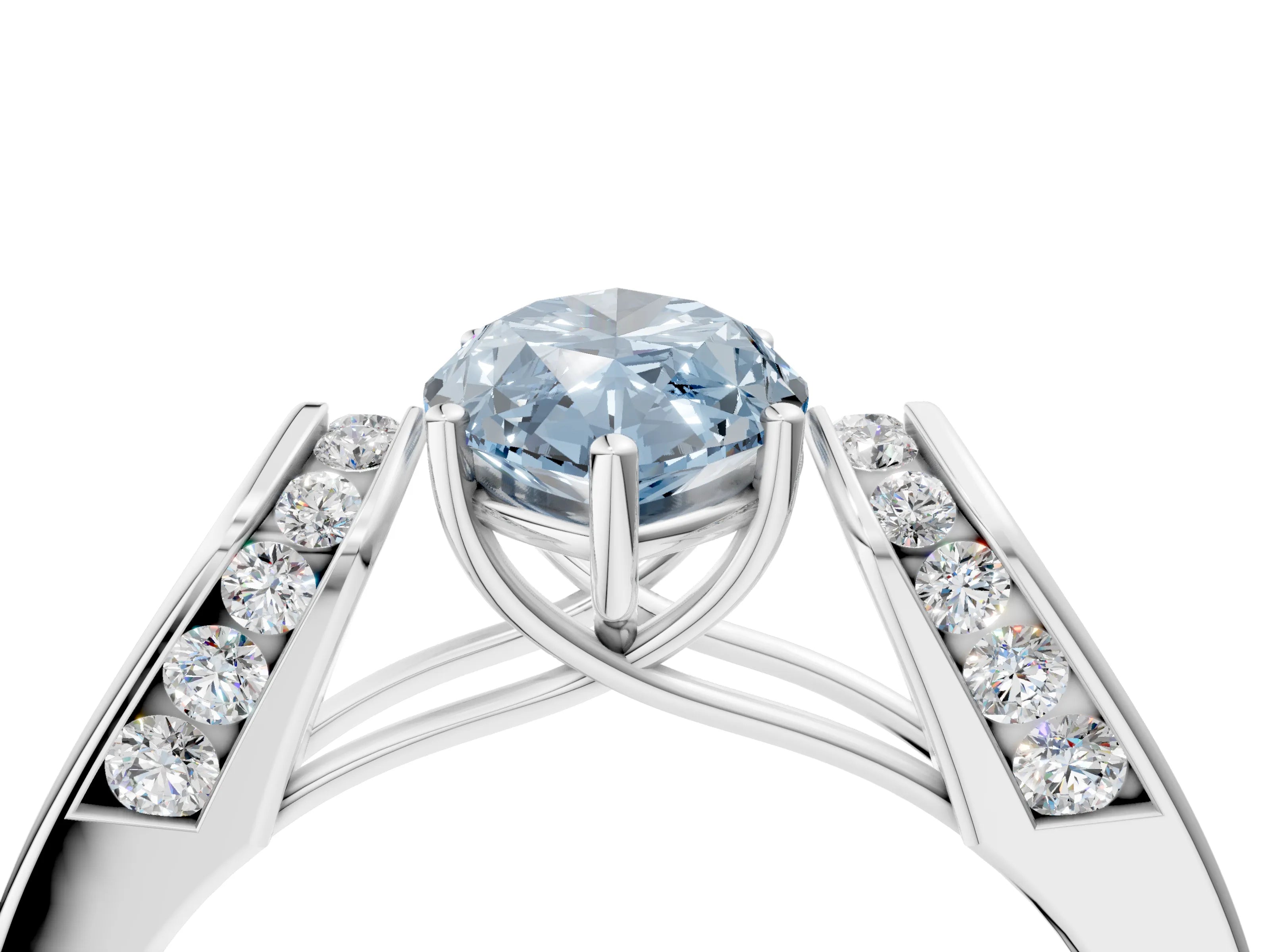 White gold Fancy Blue Marquise Cut Cut Diamond Channel Set Solitaire Ring with Four-Prong Setting_111