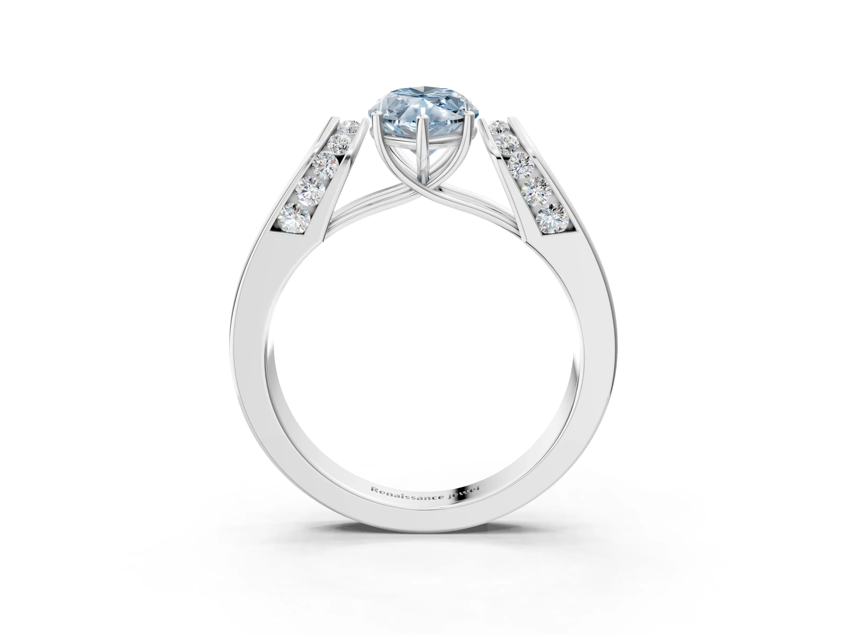 White gold Fancy Blue Marquise Cut Cut Diamond Channel Set Solitaire Ring with Four-Prong Setting_159