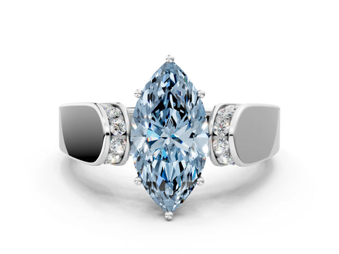 White gold Fancy Blue Marquise Cut Cut Diamond Channel Set Solitaire Ring with Four-Prong Setting_60