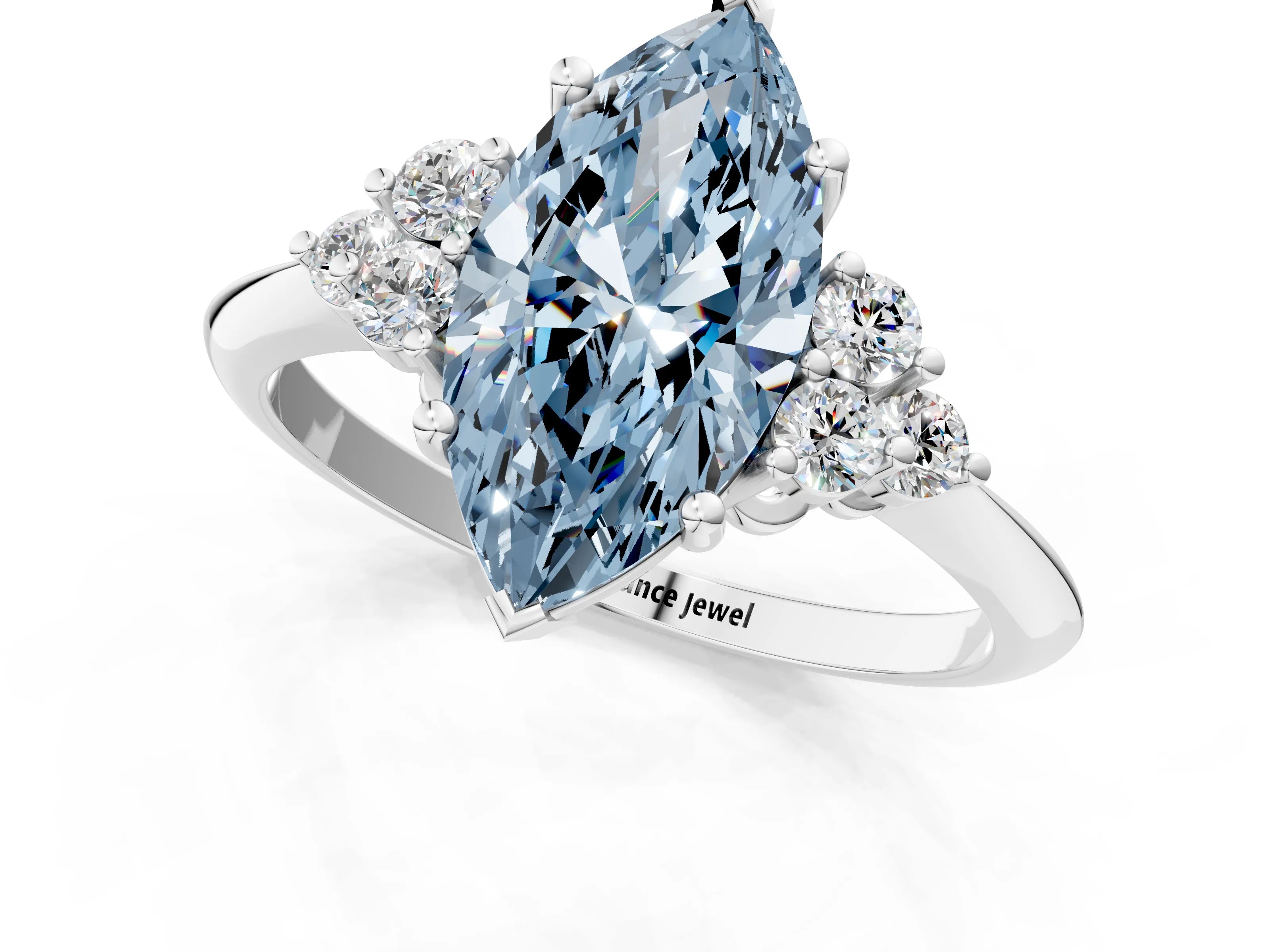 White gold Fancy Blue Marquise Cut Cut Diamond Cluster Ring with Solitaire Band and Four-Prong Setting_1