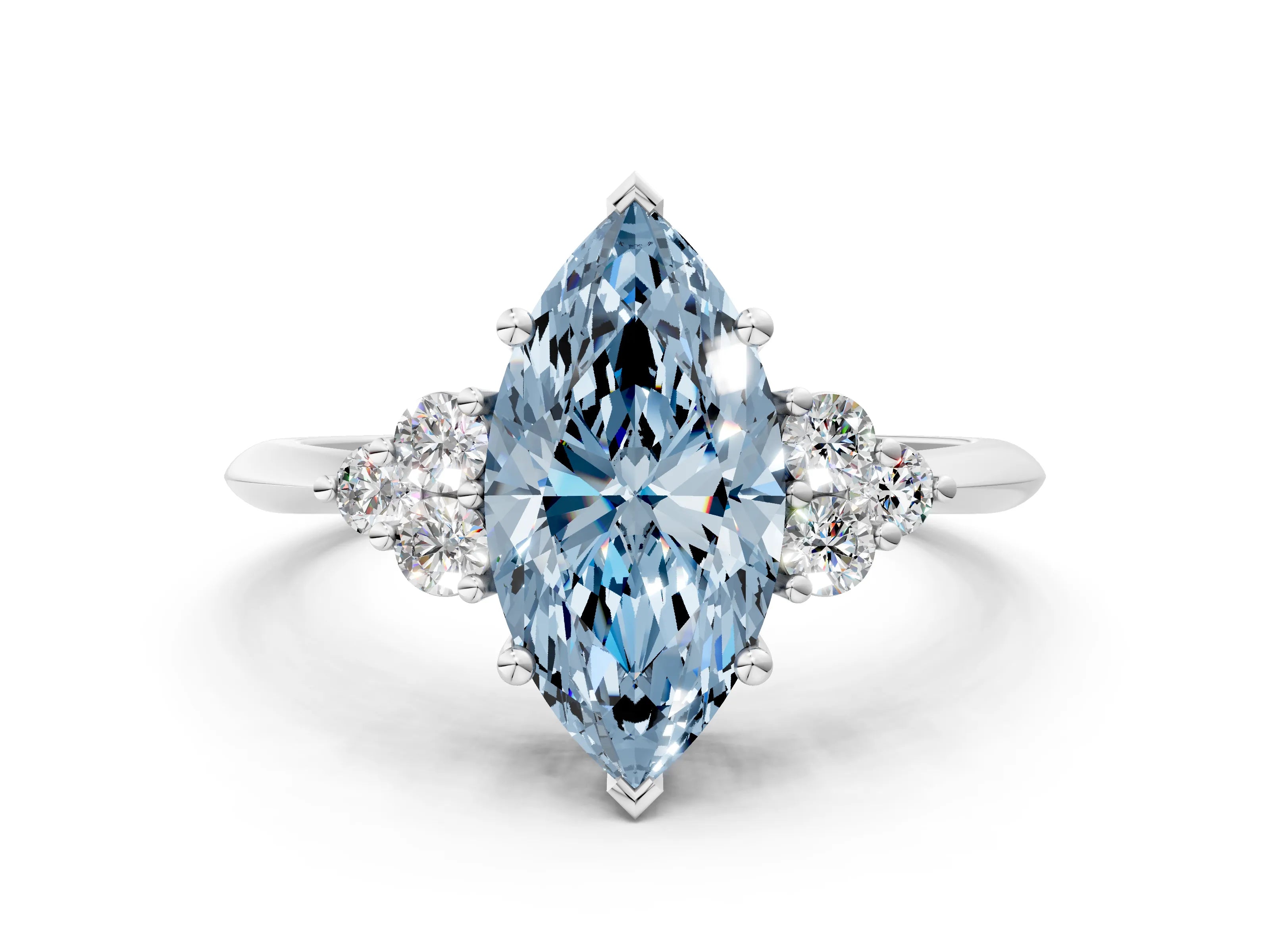 White gold Fancy Blue Marquise Cut Cut Diamond Cluster Ring with Solitaire Band and Four-Prong Setting
