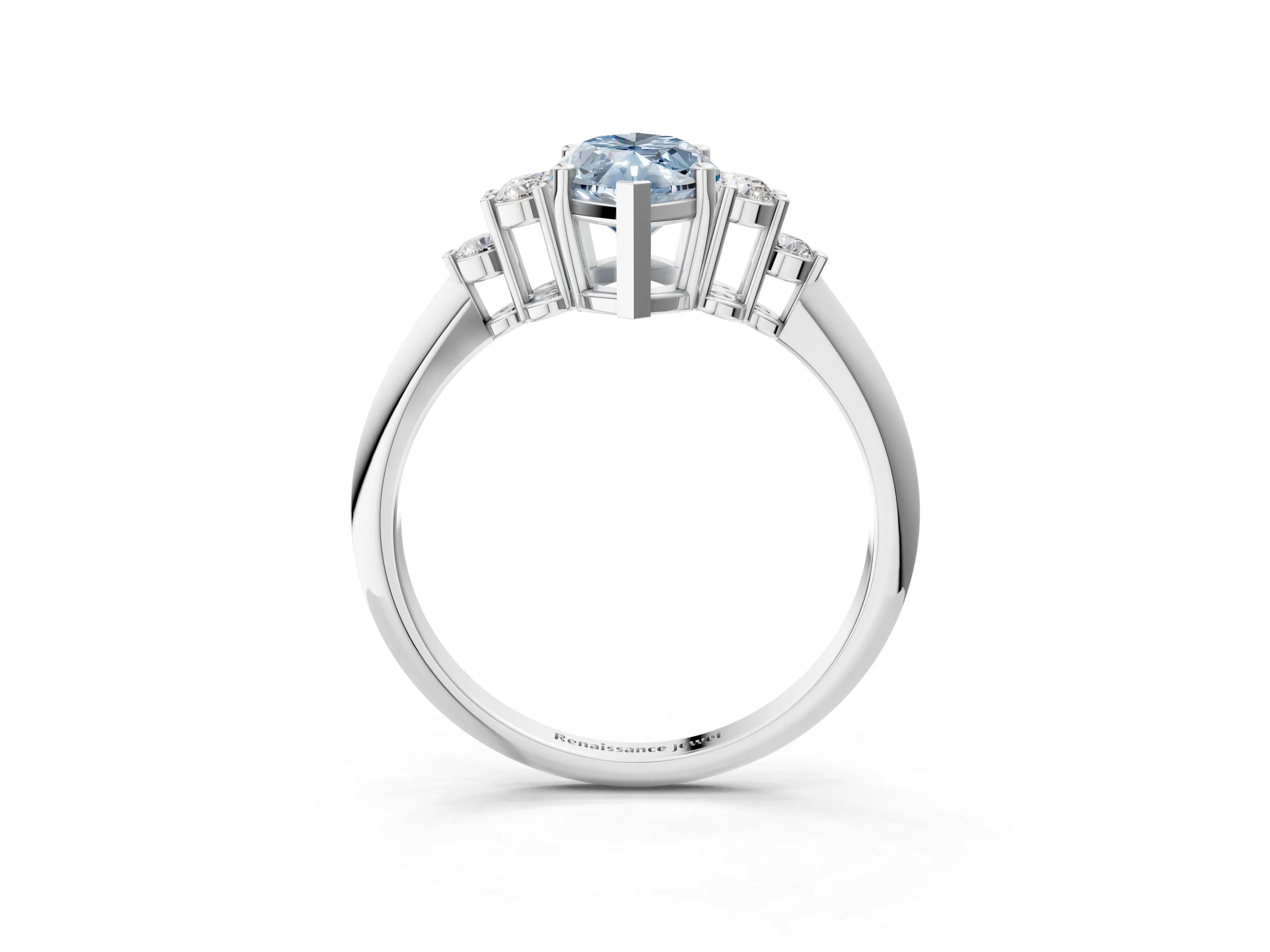 White gold Fancy Blue Marquise Cut Cut Diamond Cluster Ring with Solitaire Band and Four-Prong Setting_3