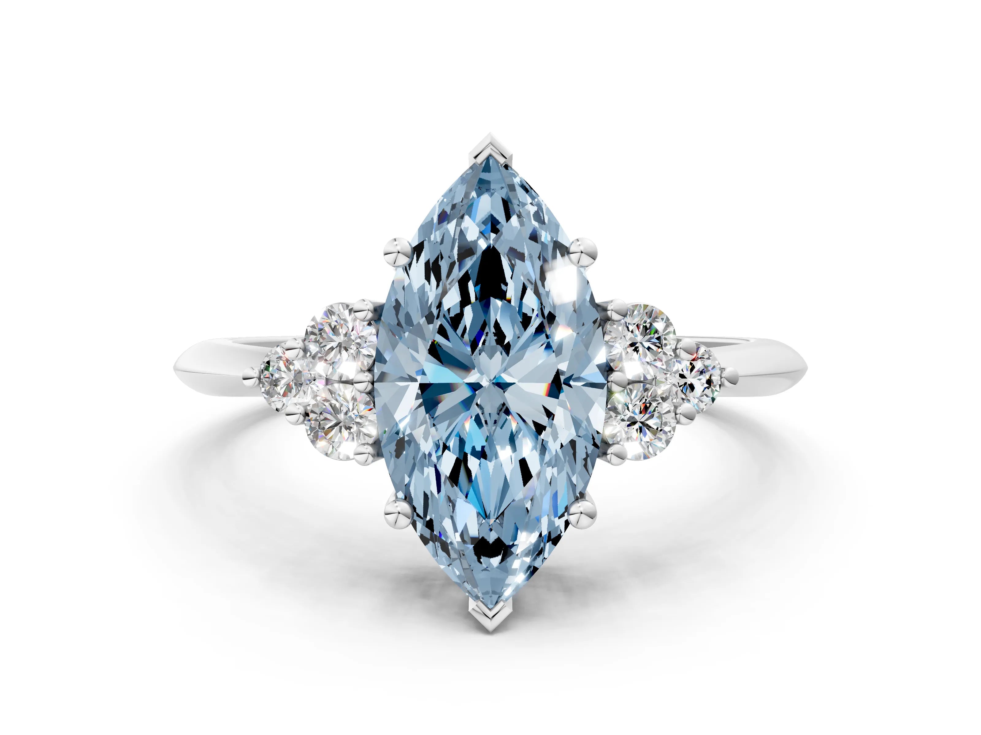 White gold Fancy Blue Marquise Cut Cut Diamond Cluster Ring with Solitaire Band and Four-Prong Setting_36