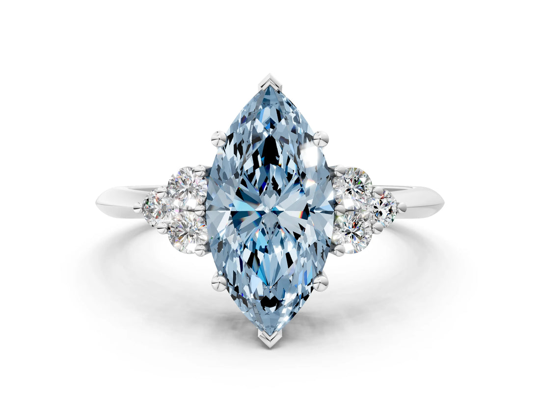 White gold Fancy Blue Marquise Cut Cut Diamond Cluster Ring with Solitaire Band and Four-Prong Setting_36