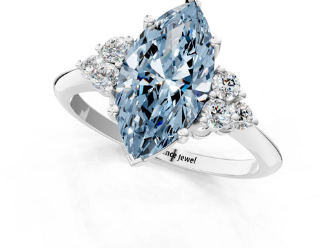 White gold Fancy Blue Marquise Cut Cut Diamond Cluster Ring with Solitaire Band and Four-Prong Setting_37