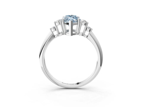 White gold Fancy Blue Marquise Cut Cut Diamond Cluster Ring with Solitaire Band and Four-Prong Setting_3