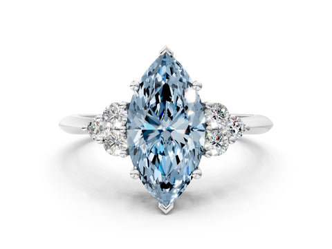 White gold Fancy Blue Marquise Cut Cut Diamond Cluster Ring with Solitaire Band and Four-Prong Setting