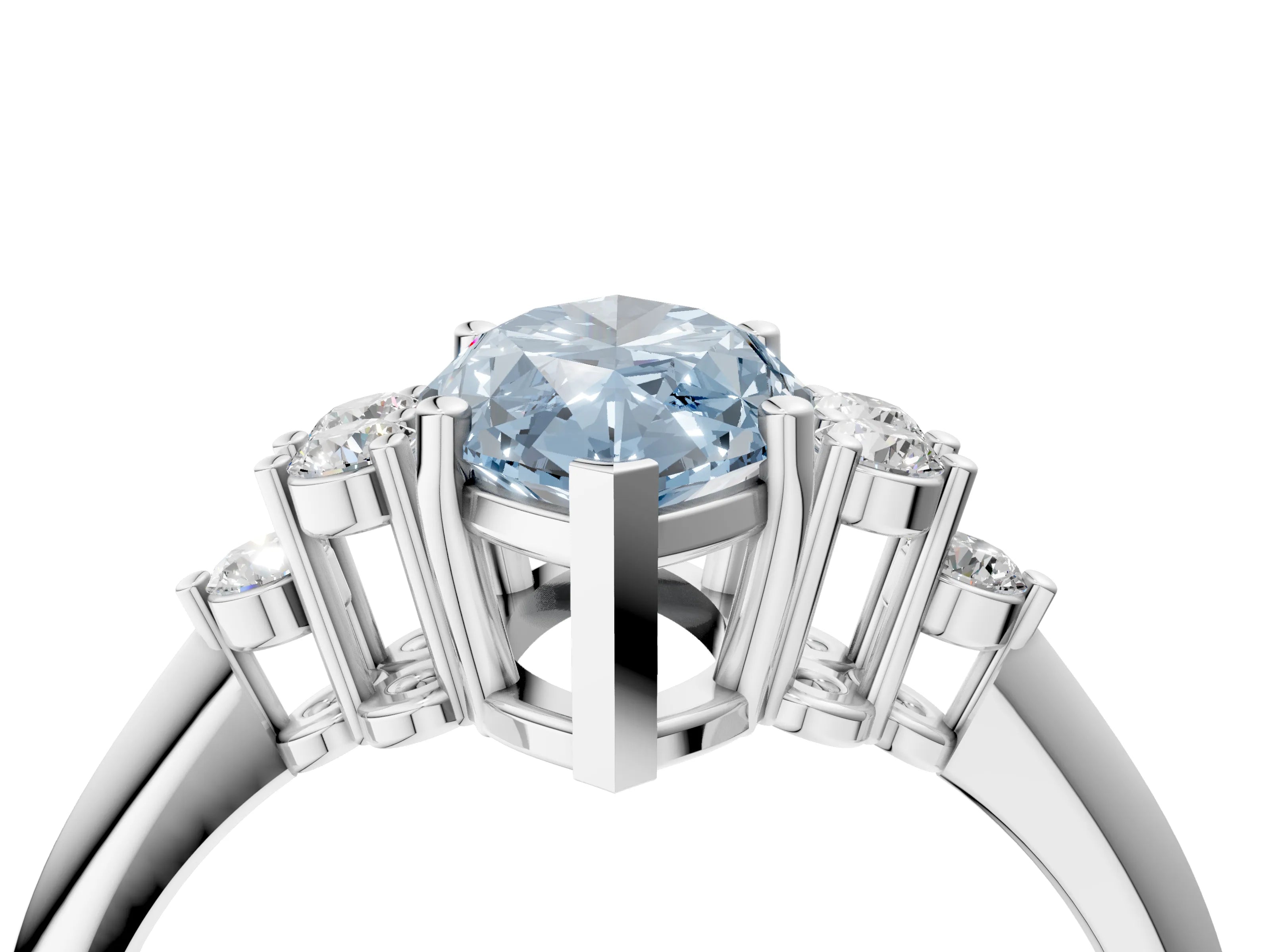 White gold Fancy Blue Marquise Cut Cut Diamond Cluster Ring with Solitaire Band and Four-Prong Setting_4