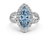 White gold Fancy Blue Marquise Cut Cut Diamond Halo Engagement Ring with Open Split Pavé Band