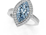 White gold Fancy Blue Marquise Cut-Cut Diamond Halo Engagement Ring with Pave Band and Prong Setting_1