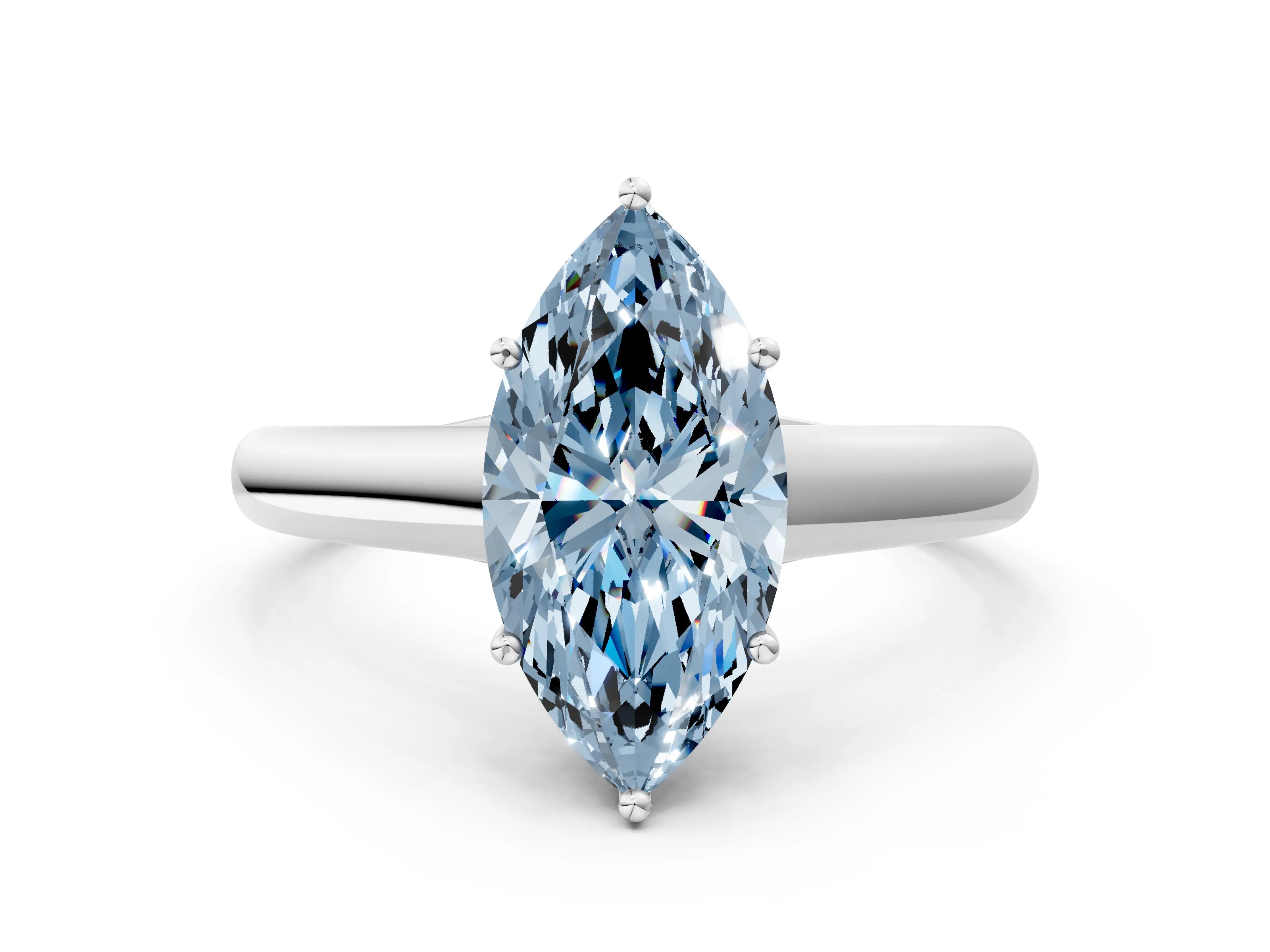 White gold Fancy Blue Marquise Cut Cut Diamond Solitaire Engagement Ring with Tapered Plain Band and Four-Prong Setting_12