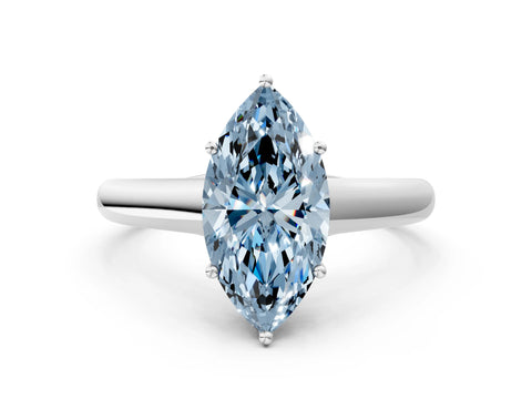 White gold Fancy Blue Marquise Cut Cut Diamond Solitaire Engagement Ring with Tapered Plain Band and Four-Prong Setting_12