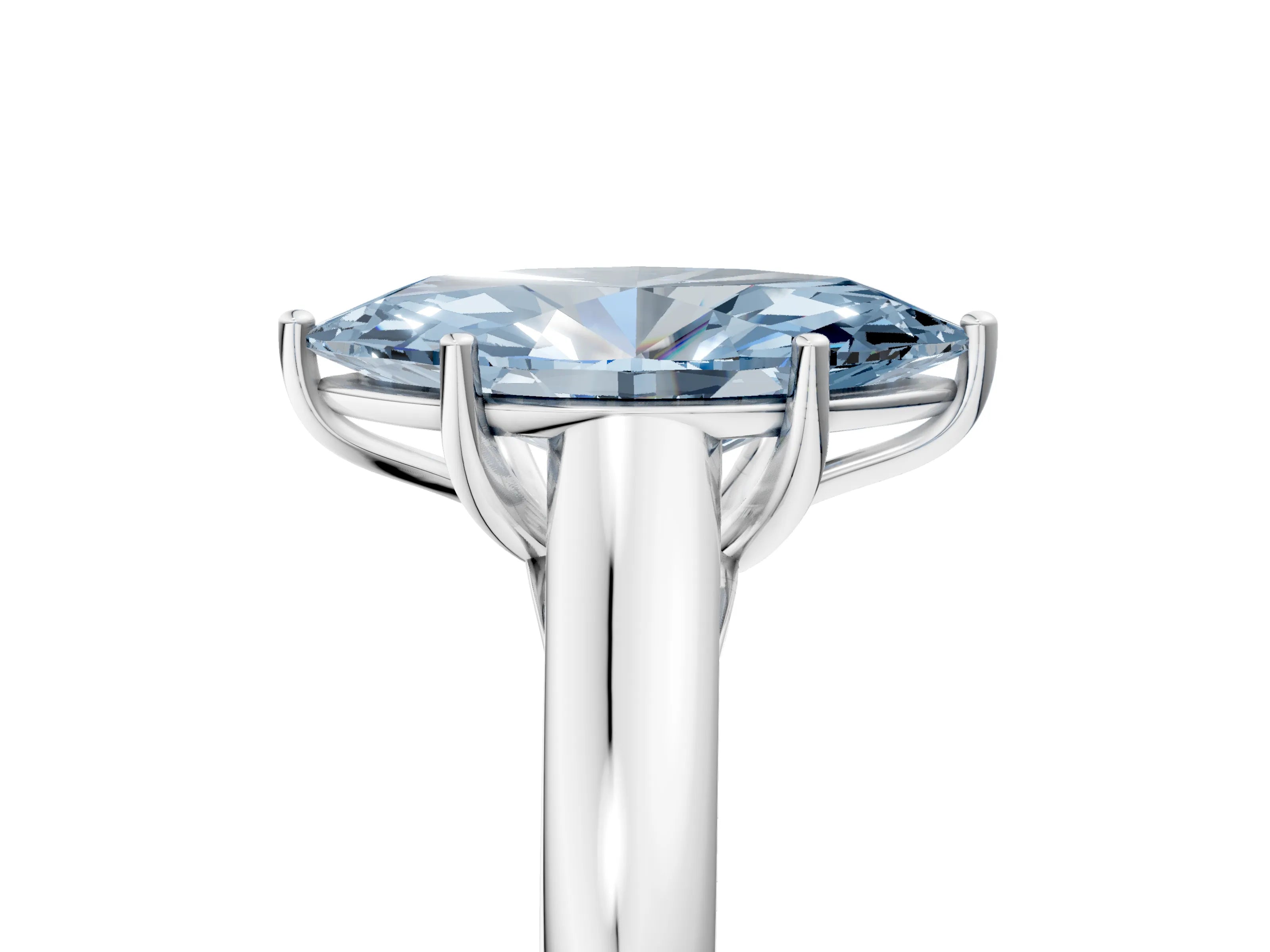 White gold Fancy Blue Marquise Cut Cut Diamond Solitaire Engagement Ring with Tapered Plain Band and Four-Prong Setting_17