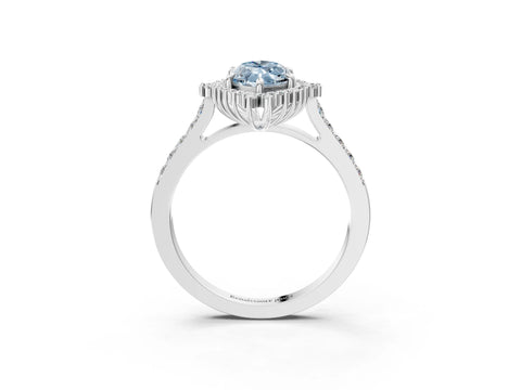 White gold Fancy Blue Marquise Cut Cut Diamond Sunburst Halo Engagement Ring with Pavé Band_15