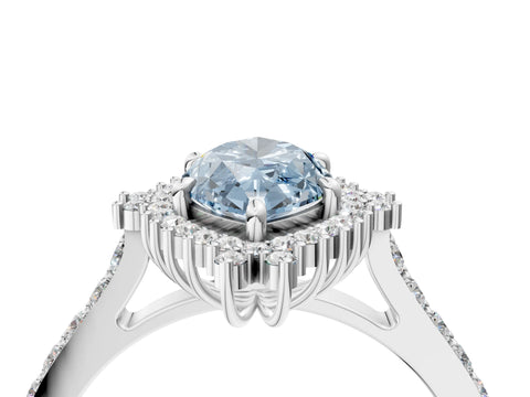 White gold Fancy Blue Marquise Cut Cut Diamond Sunburst Halo Engagement Ring with Pavé Band_16