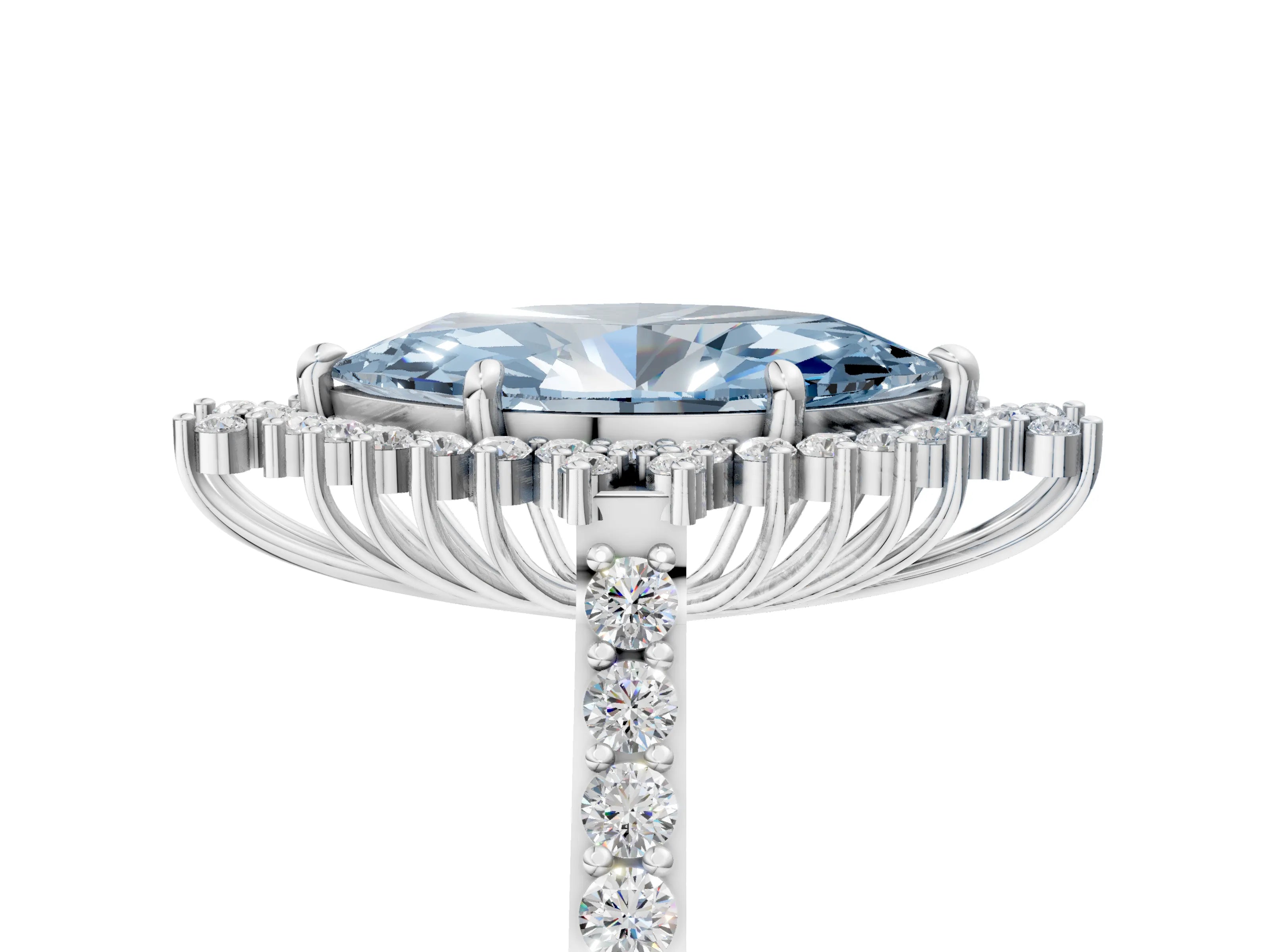 White gold Fancy Blue Marquise Cut Cut Diamond Sunburst Halo Engagement Ring with Pavé Band_17