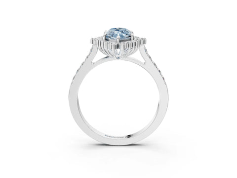 White gold Fancy Blue Marquise Cut Cut Diamond Sunburst Halo Engagement Ring with Pavé Band_3