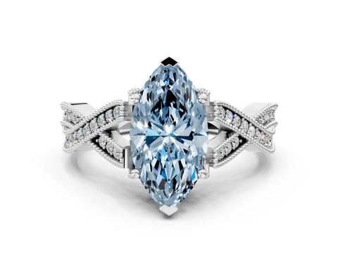 White gold Fancy Blue Marquise Cut Cut Diamond Twisted Band with Milgrain Pave Setting and Four-Prong Setting_12