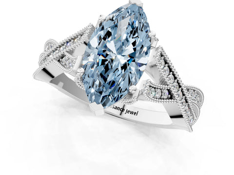 White gold Fancy Blue Marquise Cut Cut Diamond Twisted Band with Milgrain Pave Setting and Four-Prong Setting_1