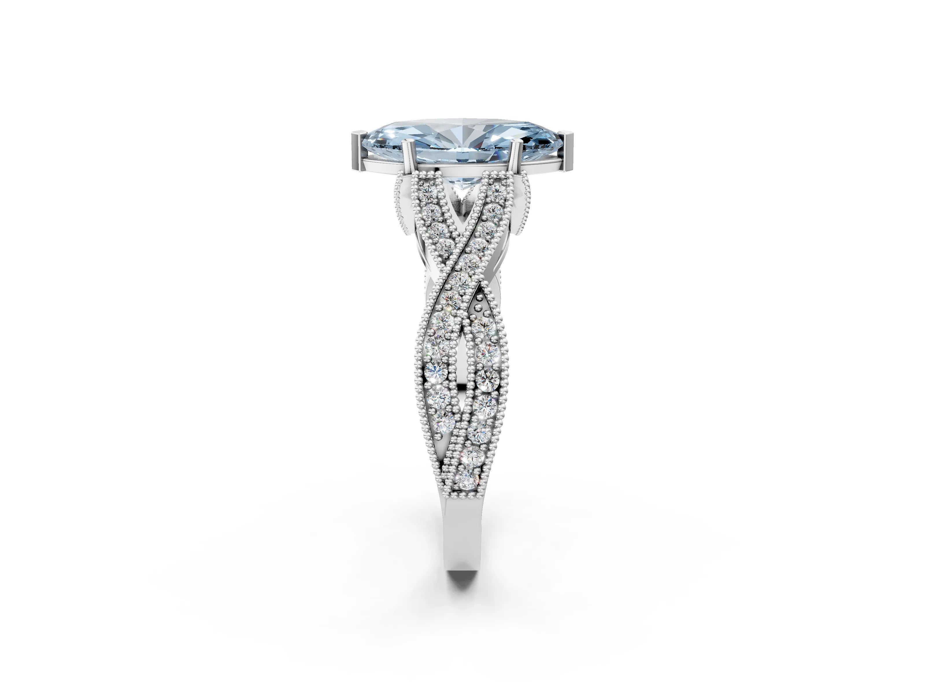 White gold Fancy Blue Marquise Cut Cut Diamond Twisted Band with Milgrain Pave Setting and Four-Prong Setting_2