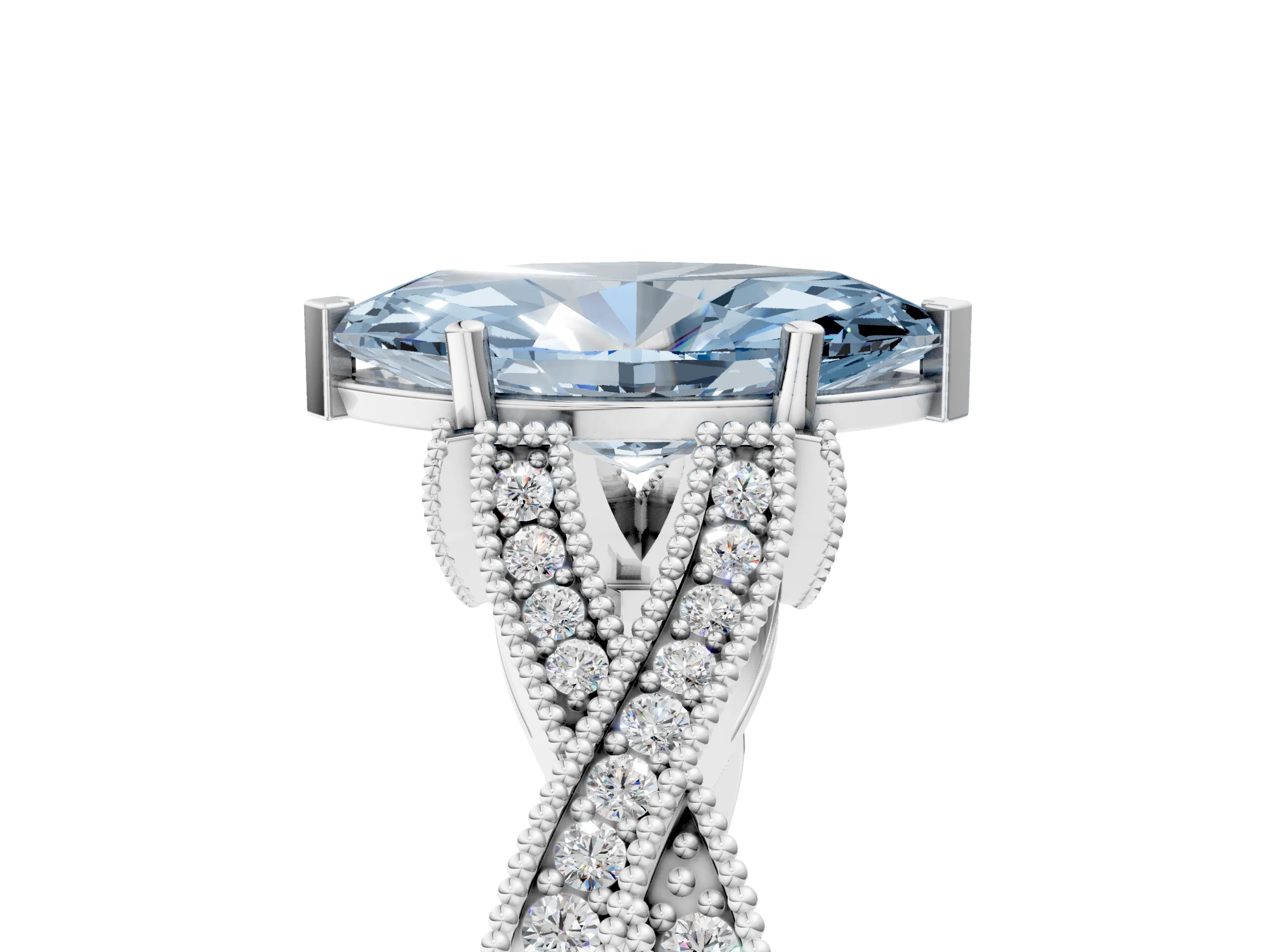 White gold Fancy Blue Marquise Cut Cut Diamond Twisted Band with Milgrain Pave Setting and Four-Prong Setting_5
