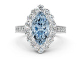 White gold Fancy Blue Marquise Cut Cut Halo Diamond Pavé Engagement Ring with Milgrain Detailing_12
