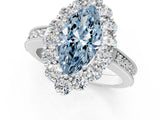 White gold Fancy Blue Marquise Cut Cut Halo Diamond Pavé Engagement Ring with Milgrain Detailing_13