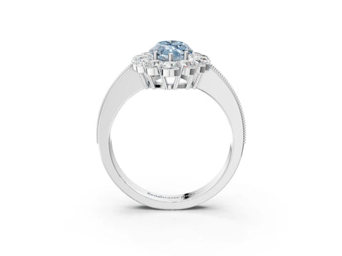 White gold Fancy Blue Marquise Cut Cut Halo Diamond Pavé Engagement Ring with Milgrain Detailing_15