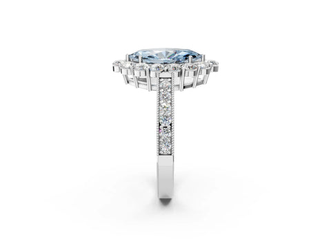 White gold Fancy Blue Marquise Cut Cut Halo Diamond Pavé Engagement Ring with Milgrain Detailing_20