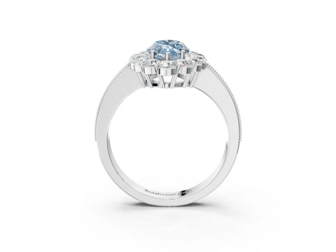 White gold Fancy Blue Marquise Cut Cut Halo Diamond Pavé Engagement Ring with Milgrain Detailing_21