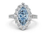 White gold Fancy Blue Marquise Cut Cut Halo Diamond Pavé Engagement Ring with Milgrain Detailing_36