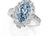 White gold Fancy Blue Marquise Cut Cut Halo Diamond Pavé Engagement Ring with Milgrain Detailing_37