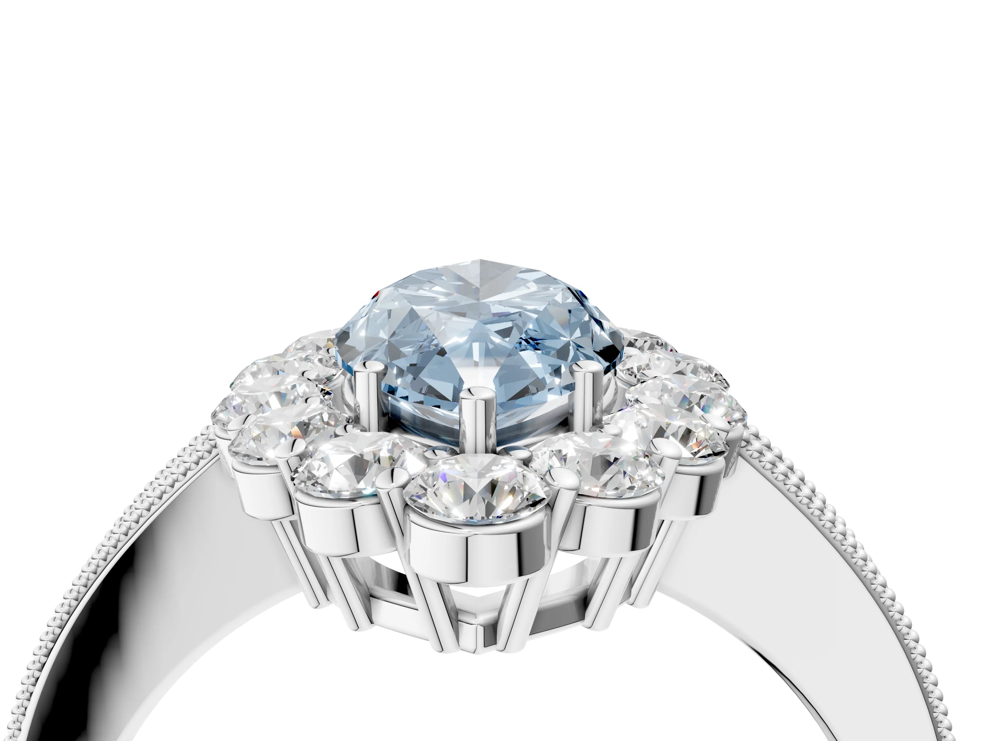 White gold Fancy Blue Marquise Cut Cut Halo Diamond Pavé Engagement Ring with Milgrain Detailing_40