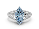 White gold Fancy Blue Marquise Cut Cut Milgrain Pave Diamond Engagement Ring with Four-Prong Setting_3