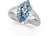 White gold Fancy Blue Marquise Cut Cut Milgrain Pave Diamond Engagement Ring with Four-Prong Setting_4