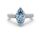 White gold Fancy Blue Marquise Cut Cut Pave Band Milgrain Solitaire Ring