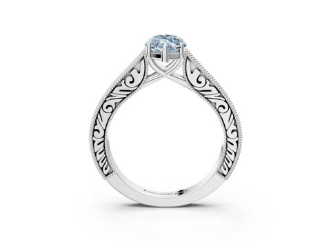 White gold Fancy Blue Marquise Cut Cut Pave Band Milgrain Solitaire Ring_10