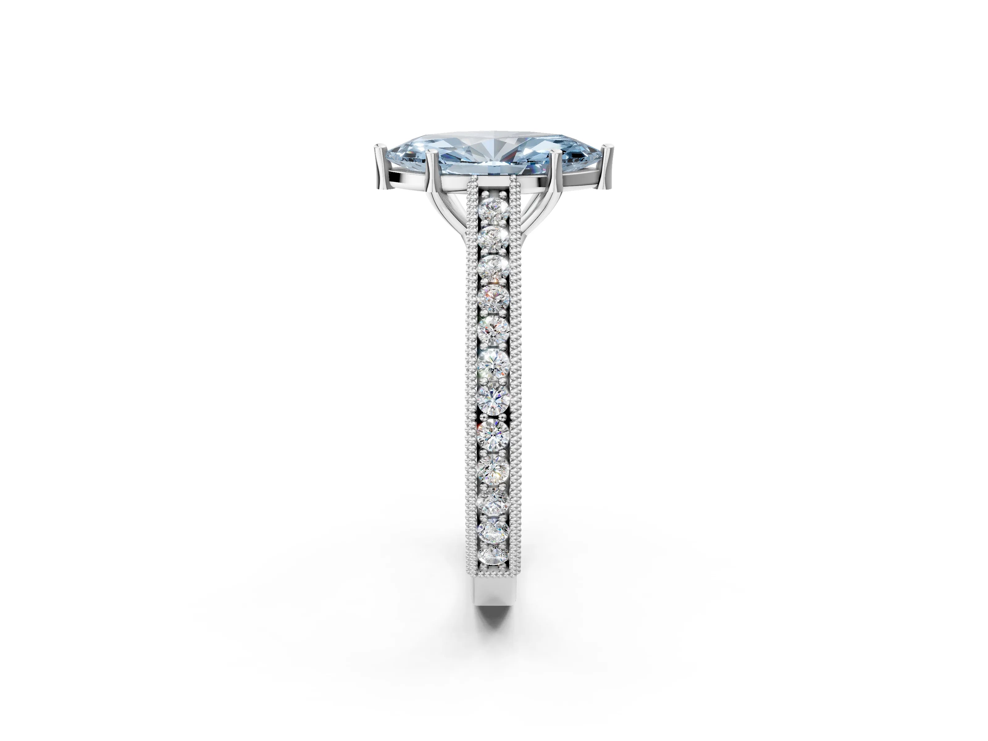 White gold Fancy Blue Marquise Cut Cut Pave Band Milgrain Solitaire Ring_2