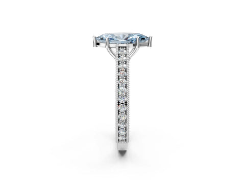 White gold Fancy Blue Marquise Cut Cut Pave Band Milgrain Solitaire Ring_2