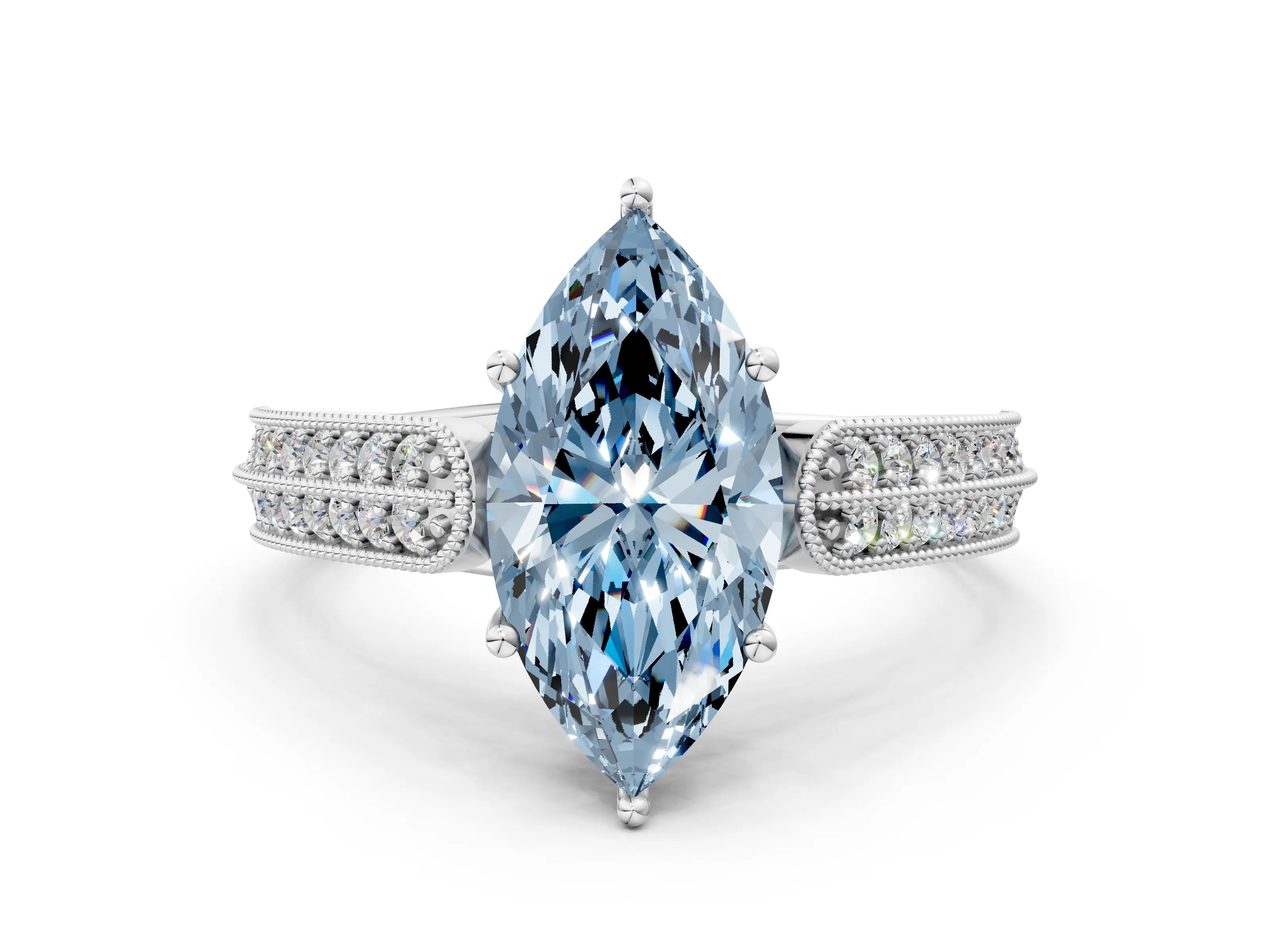 White gold Fancy Blue Marquise Cut Cut Pave Split Shank Engagement Ring with Four-Prong Setting_12