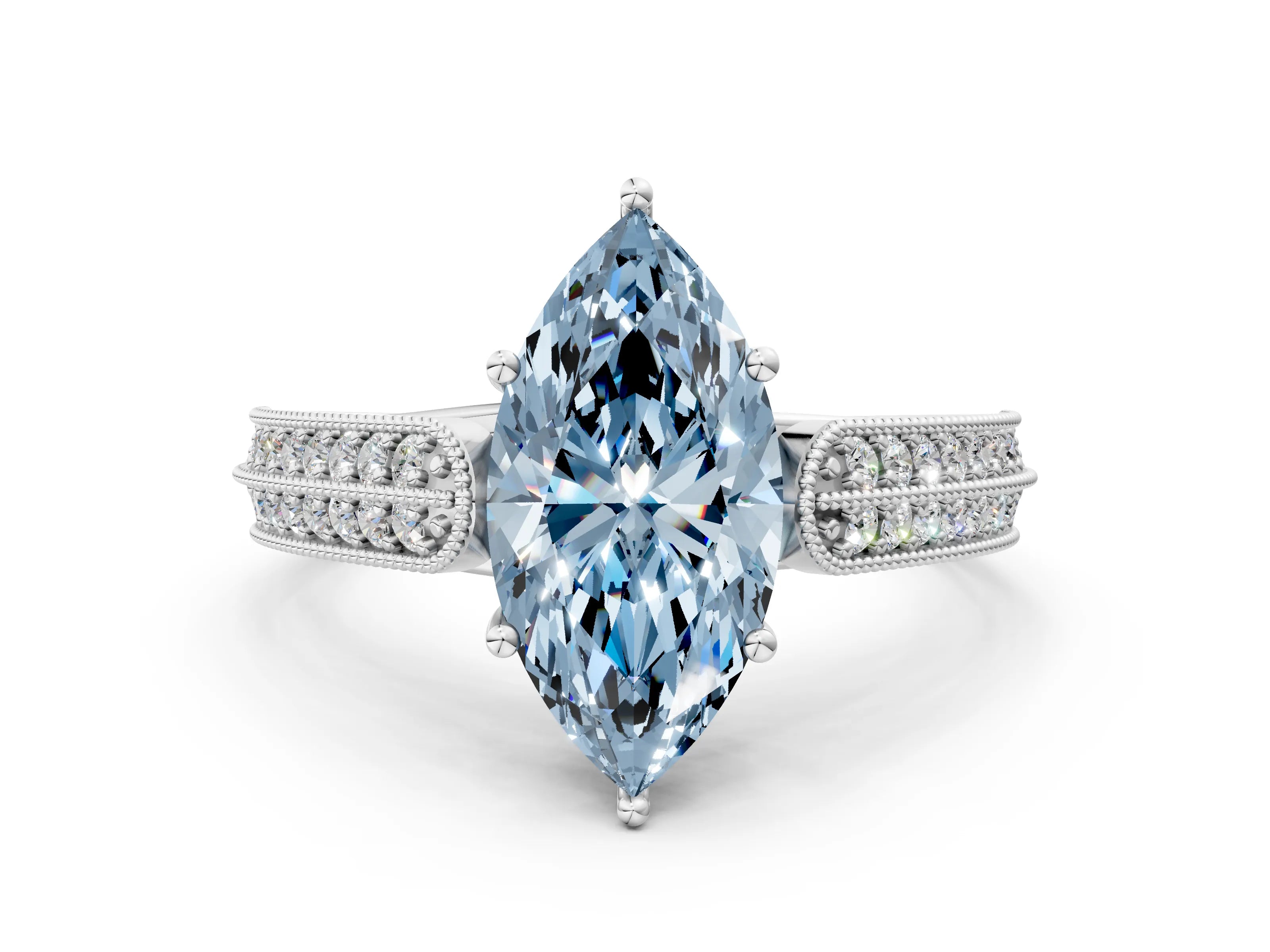 White gold Fancy Blue Marquise Cut Cut Pave Split Shank Engagement Ring with Four-Prong Setting_48