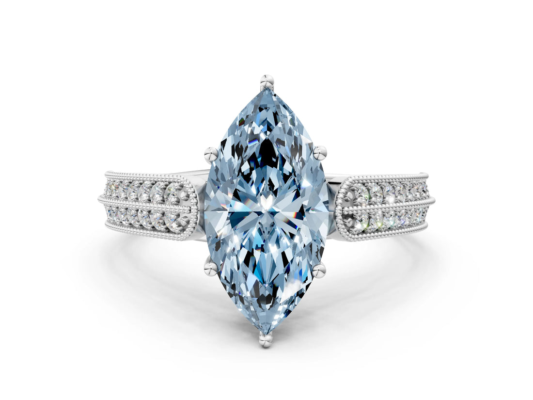 White gold Fancy Blue Marquise Cut Cut Pave Split Shank Engagement Ring with Four-Prong Setting_8