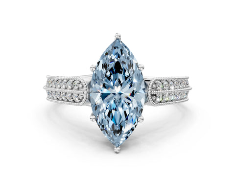 White gold Fancy Blue Marquise Cut Cut Pave Split Shank Engagement Ring with Four-Prong Setting_8
