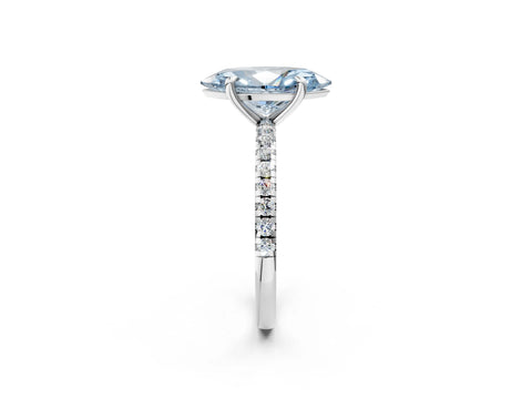 White gold Fancy Blue Marquise Cut Diamond Brilliant Solitaire Ring with Pavé Band and Four-Prong Setting_2