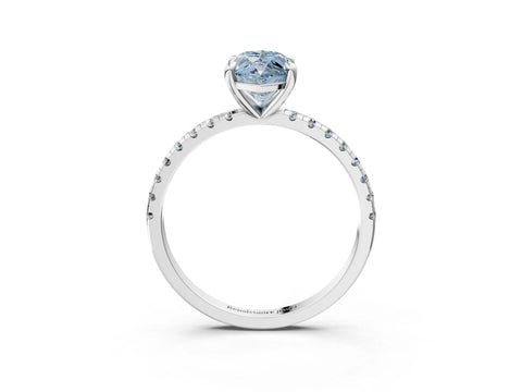 White gold Fancy Blue Marquise Cut Diamond Brilliant Solitaire Ring with Pavé Band and Four-Prong Setting_3