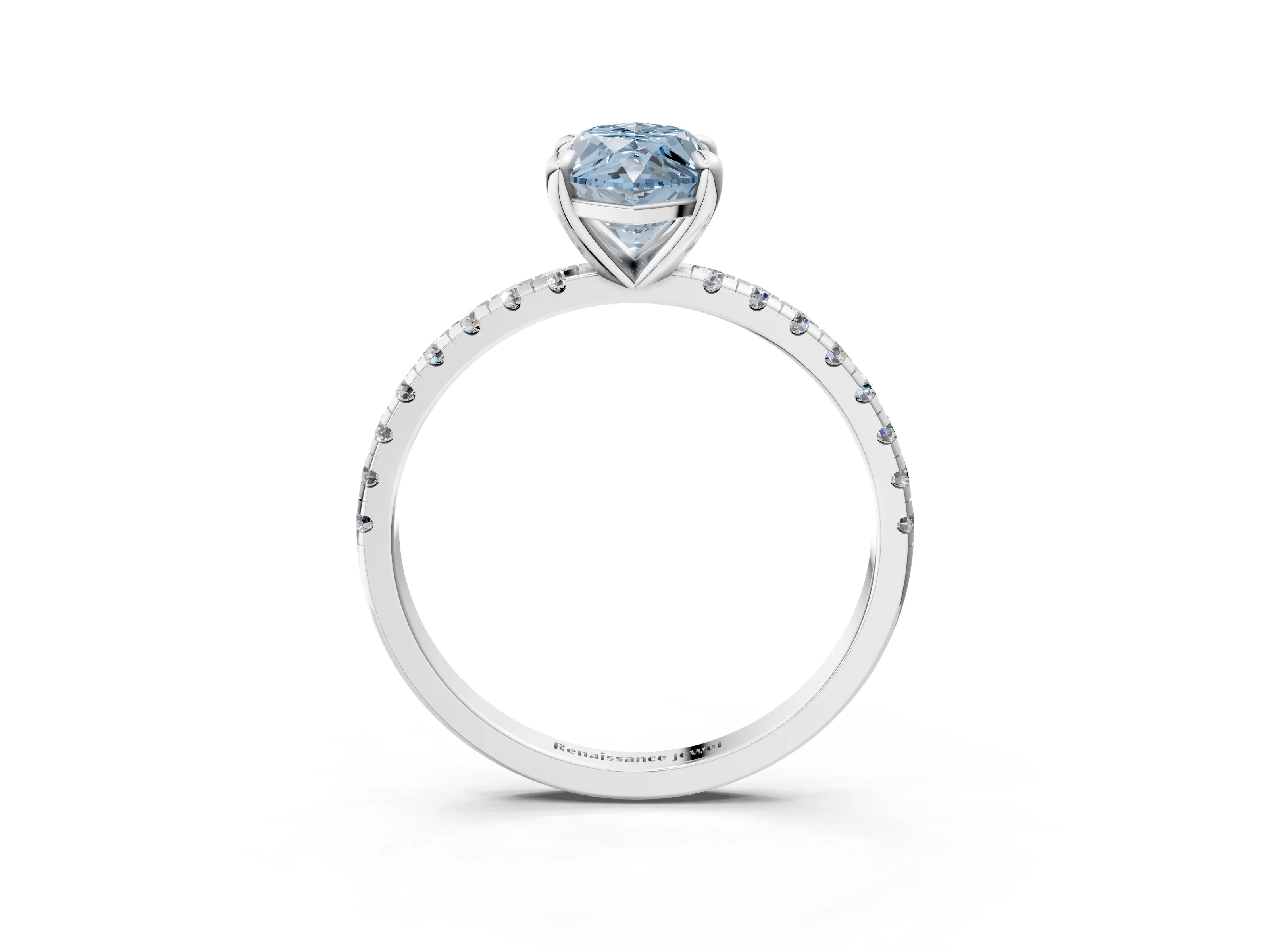 White gold Fancy Blue Marquise Cut Diamond Brilliant Solitaire Ring with Pavé Band and Four-Prong Setting_3