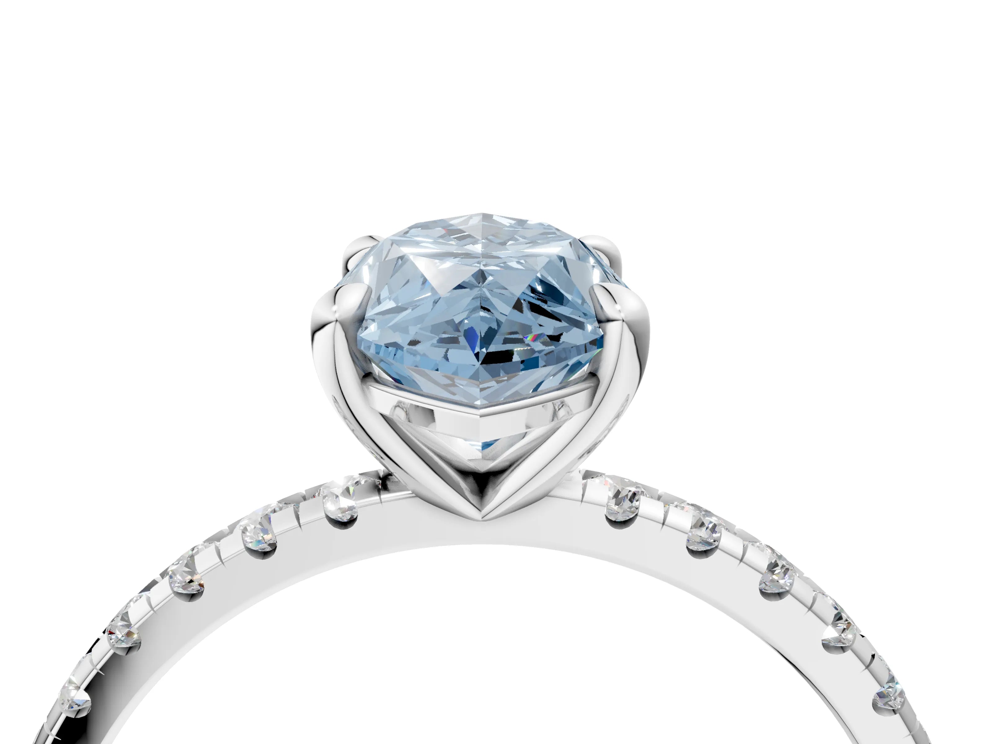 White gold Fancy Blue Marquise Cut Diamond Brilliant Solitaire Ring with Pavé Band and Four-Prong Setting_4